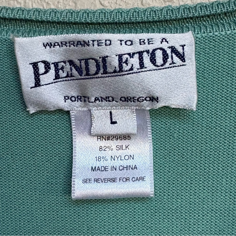 Pendleton Teal Green Silk Blend Button Front Card… - image 7